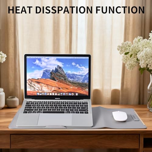 Aropana Laptop Sleeve 3 in 1 | PU Faux Leather Case | Adjustable Stand, Mouse Pad | Waterproof Cooling Cover for MacBook/Notebook up to 14 Inch | Grey 34.5 x 25 cm - Image 4