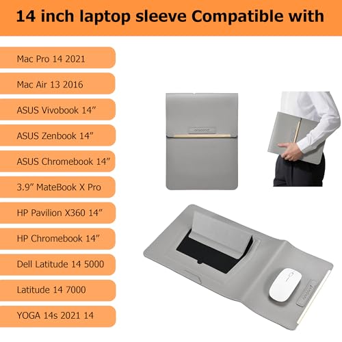 Aropana Laptop Sleeve 3 in 1 | PU Faux Leather Case | Adjustable Stand, Mouse Pad | Waterproof Cooling Cover for MacBook/Notebook up to 14 Inch | Grey 34.5 x 25 cm - Image 2