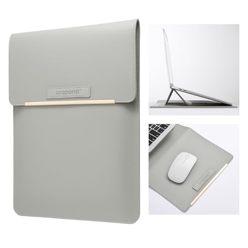Aropana Laptop Sleeve 3 in 1 | PU Faux Leather Case | Adjustable Stand, Mouse Pad | Waterproof Cooling Cover for MacBook/Notebook up to 14 Inch | Grey 34.5 x 25 cm - Image 1