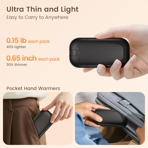 infray Hand Warmers Rechargeable 2 Pack, Electric Hand Warmer Reusable 3 Levels Heating Pocket Warmer, USB AI Handwarmer Portable, Great Gifts for Men Women, Outdoor, Golf, Hunting (Black) - Image 5