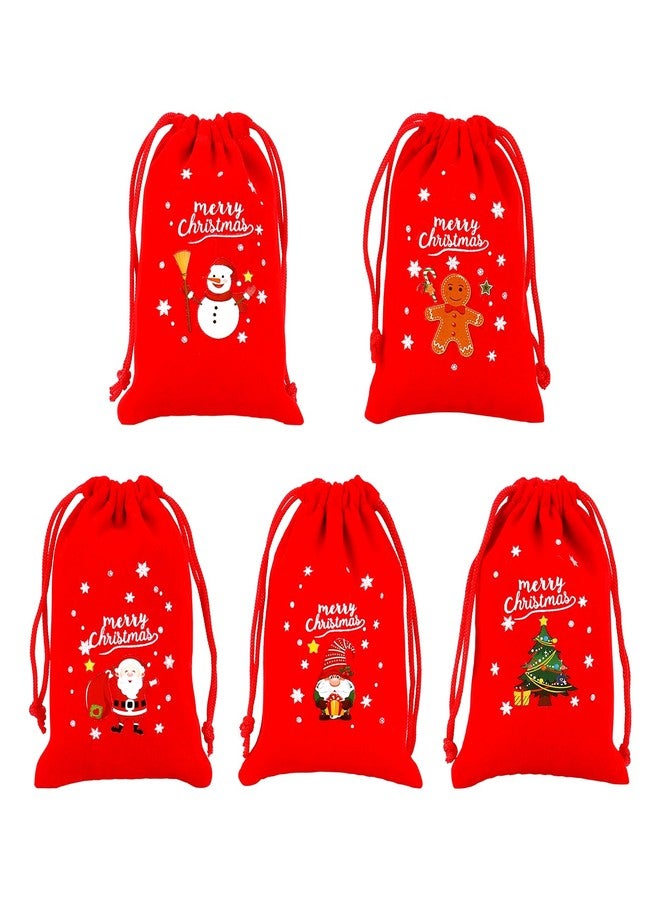Tapleap Small Christmas Gift Bags with Drawstring, 50Pcs 3x4 Red Coth Jewelry Bags Bulk, Mini Velvet Pouch for Wrapping Holiday Party Favors or Gifts for Friends, Kids Class, Customers - Image 1
