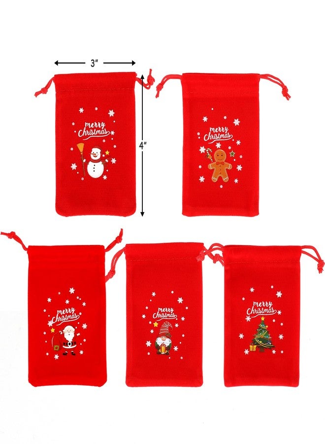 Tapleap Small Christmas Gift Bags with Drawstring, 50Pcs 3x4 Red Coth Jewelry Bags Bulk, Mini Velvet Pouch for Wrapping Holiday Party Favors or Gifts for Friends, Kids Class, Customers - Image 2