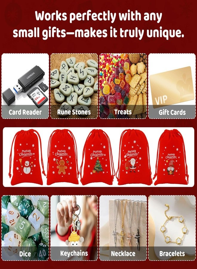 Tapleap Small Christmas Gift Bags with Drawstring, 50Pcs 3x4 Red Coth Jewelry Bags Bulk, Mini Velvet Pouch for Wrapping Holiday Party Favors or Gifts for Friends, Kids Class, Customers - Image 4