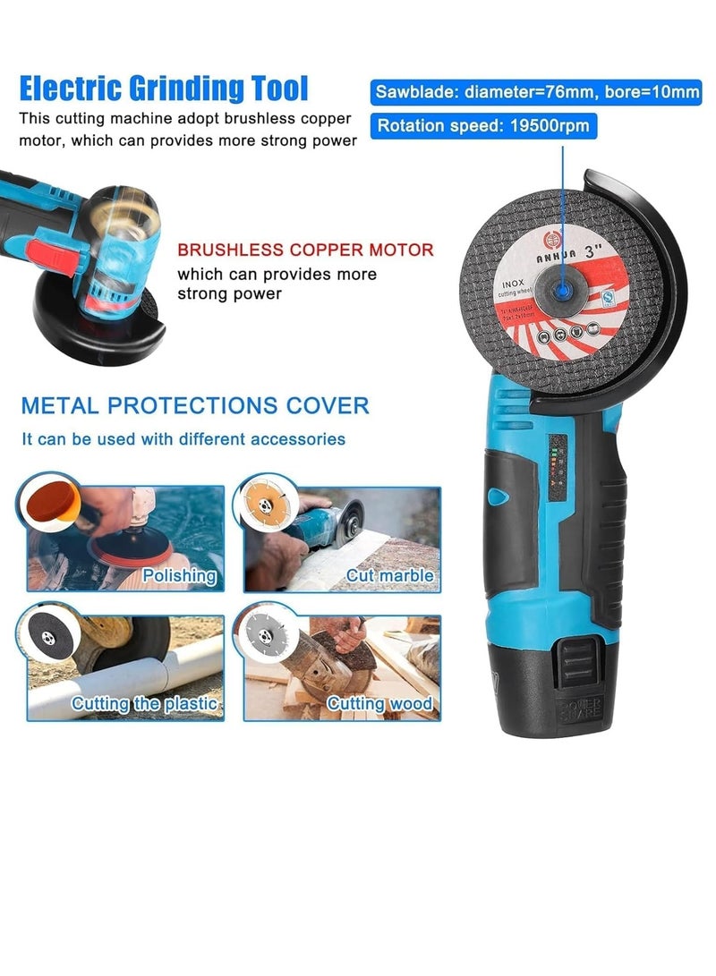 12V mini rechargeable wireless polishing machine with lithium battery and charger, 76MM diameter grinding wheel mini Angle grinder set - Image 3