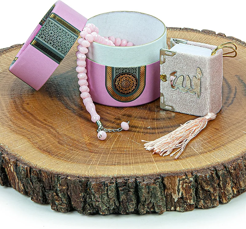 ايهفان اونلاين Mini Cylinder Boxed Gift Quran Set with Rosary for Ikhwan Online Mevlüt Pink