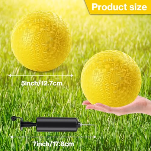HSLCGF 12 Pack Dodgeballs 5 Inch Playground Ball Kickball Yellow Inflatable Rubber Handball Bouncy Dodge Ball with 1 Hand Pump for Outdoors Ball Games Gym Camps Picnic - Image 2