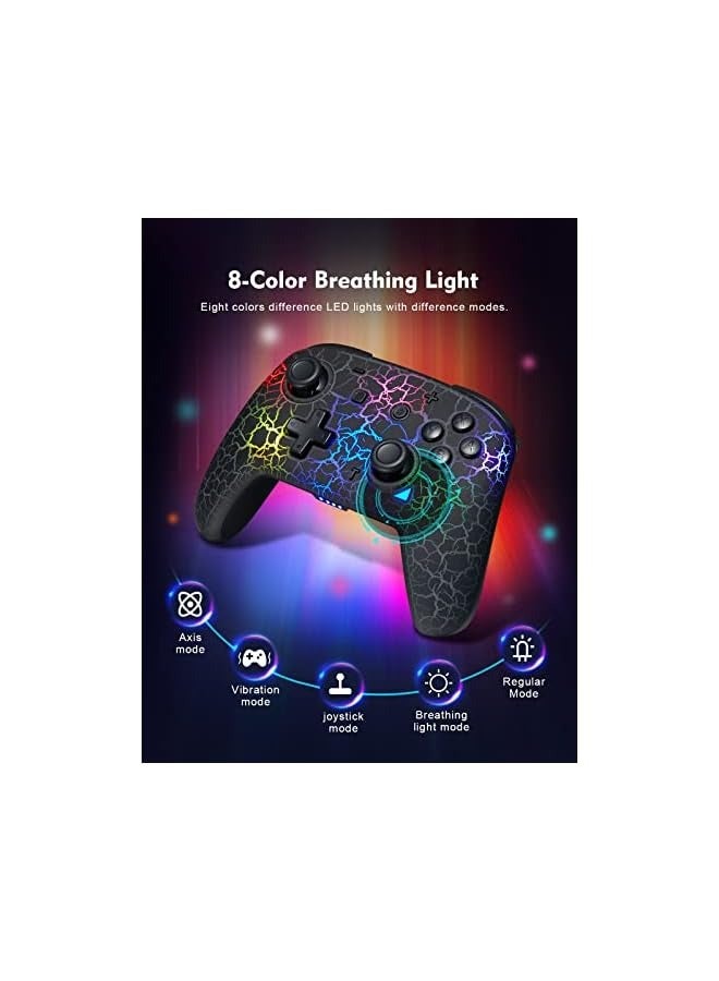 PROMASS Switch Controller, Wireless Switch Pro Controller for Switch/Switch Lite/Switch OLED, 8 Colors Adjustable LED Wireless Remote Gamepad with Unique Crack/Turbo/Motion Control (Black) - Image 2