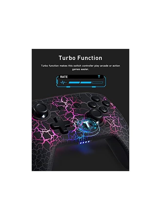 PROMASS Switch Controller, Wireless Switch Pro Controller for Switch/Switch Lite/Switch OLED, 8 Colors Adjustable LED Wireless Remote Gamepad with Unique Crack/Turbo/Motion Control (Black) - Image 4