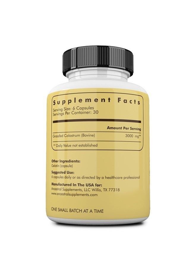 Ancestral Supplements - Grass Fed Beef Colostrum Supplement, 3000 mg, Offers Immune Support and Promotes Gut Health, Athletic Performance, Healthy Iron Levels, Growth and Repair, Non-GMO, 180 Capsules - Image 1