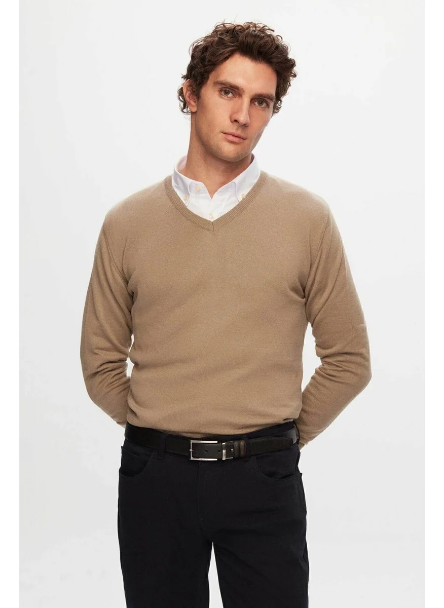 D'S DAMAT Ds Damat Slim Fit Beige Cotton Blend 2-Piece V Neck Knitwear and Shirt 1HC0206VBN01