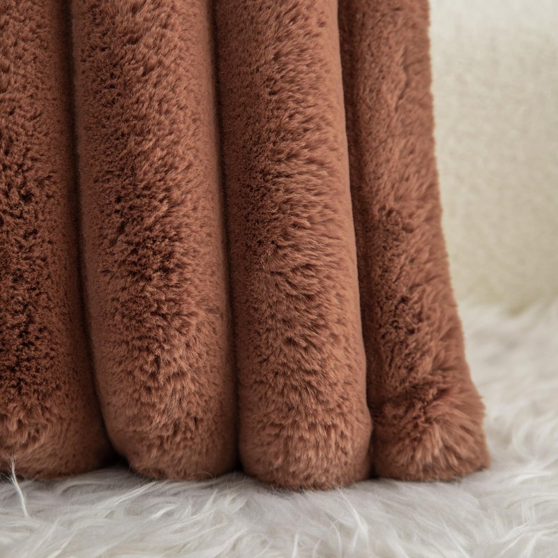 Neelvin Brown Faux Fur Cozy Soft Stripe Decorative Throw Pillow Covers 18x18 inch Set of 2 Velvet Pillowcase Cushion Case for Sofa Couch - Image 5