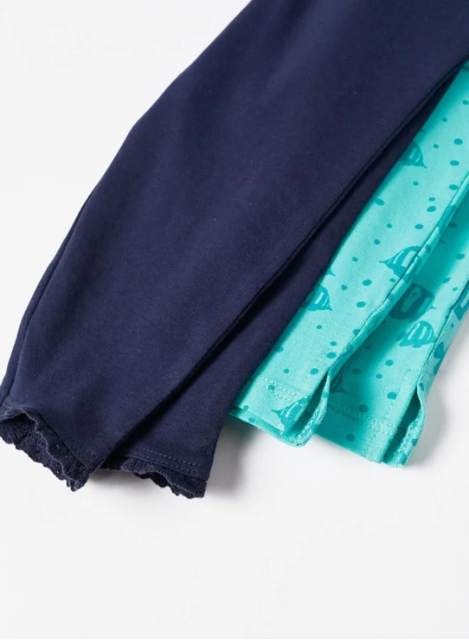 Zippy 2 Pack Leggings for Baby Girls 'Fishs', Aqua Green/Dark Blue