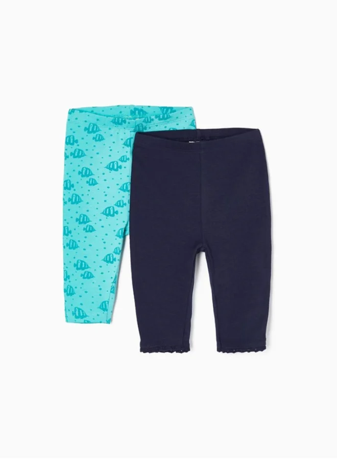 Zippy 2 Pack Leggings for Baby Girls 'Fishs', Aqua Green/Dark Blue