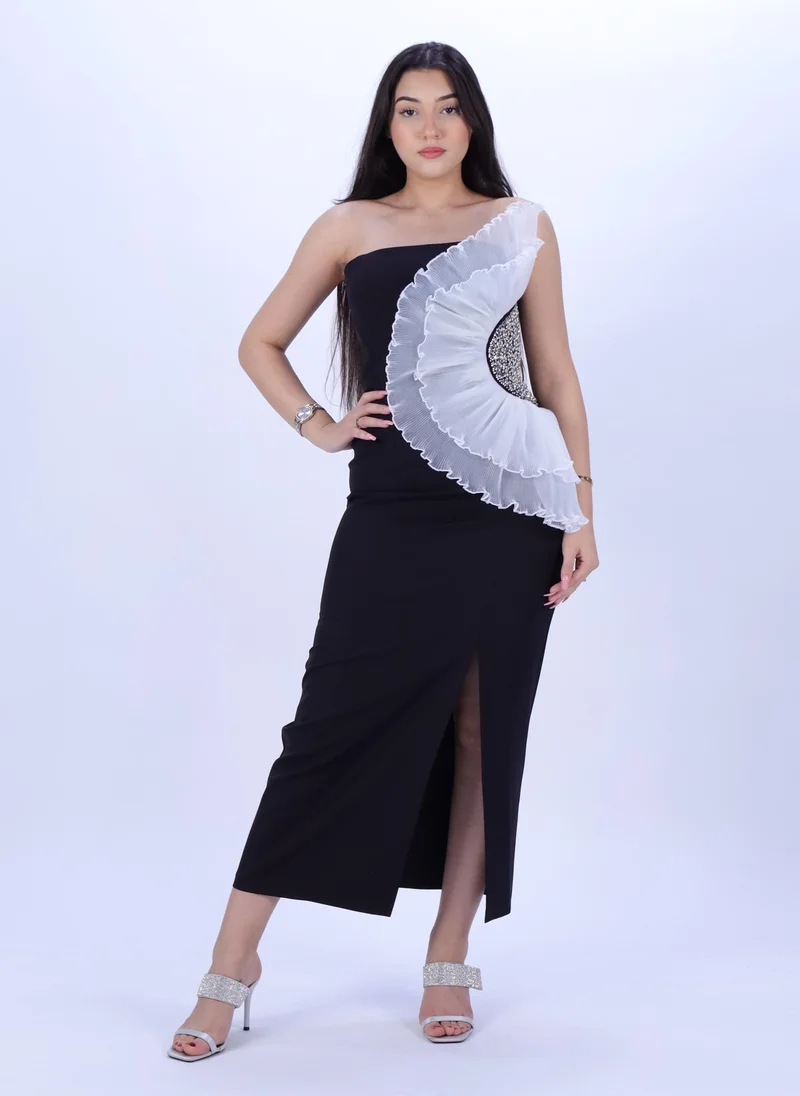 In Love Elegant Female Party Dress in Stretch Jersey Fabric with Stone Detailing.