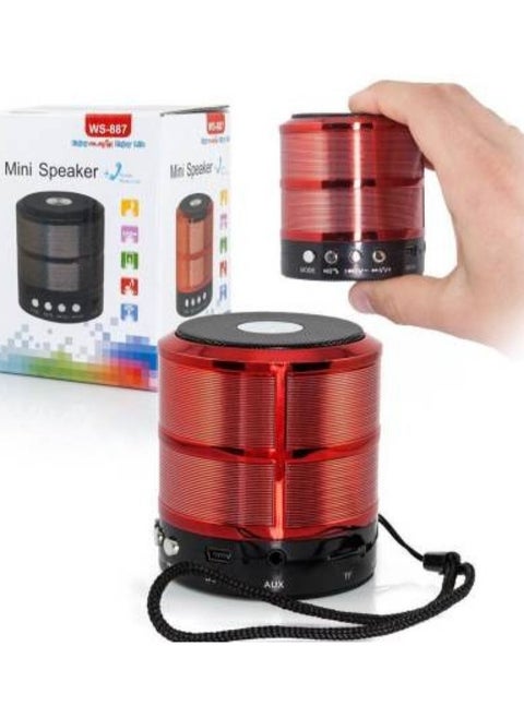 Mini Portable WS-887 Bluetooth Speaker with FM And Micro-SD Card Slot for All Smartphones Red