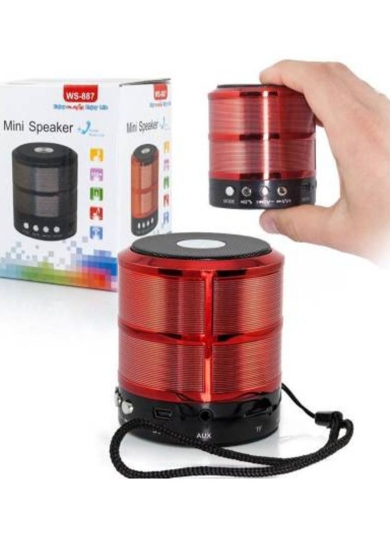 Mini Portable WS-887 Bluetooth Speaker with FM And Micro-SD Card Slot for All Smartphones Red