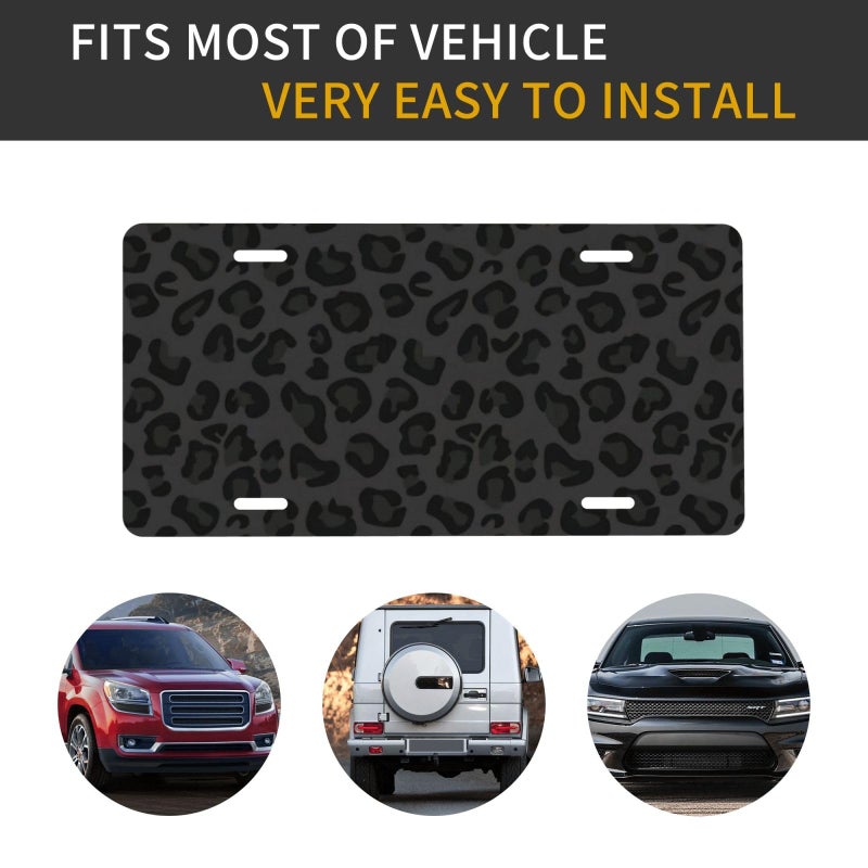 CTVSLFU Front License Plate Cover â€“ Aluminum Metal Car Accessory, Rust-Proof Novelty Vanity Tag Decor for Men & Women, 6x12 with 4 Holes - 043 Black Leopard - Image 4