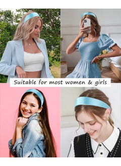Wecoe Wecoe Sky Blue Headband 1.6 Inch Wide Silk Satin Headband Women Non Slip Fashion Plain Head Band Solid Hair Band DIY Holiday Hair Accessories for Women Girls Diademas Para Mujer Gifts  - Image 2