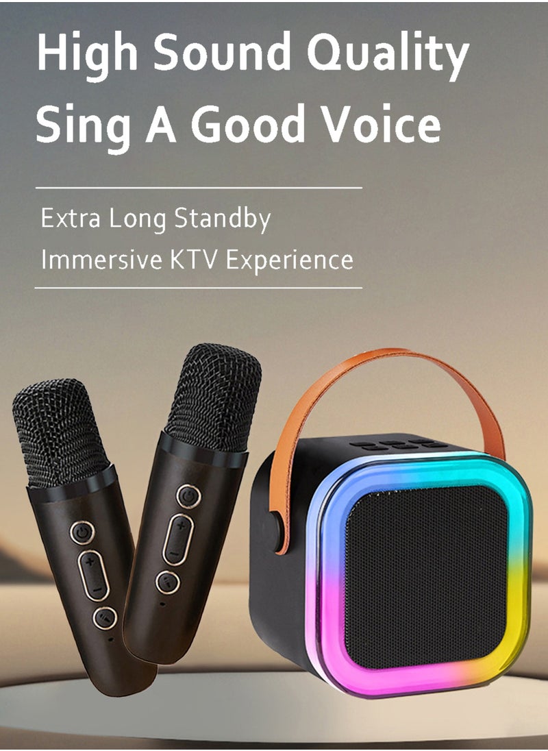 Generic Portable Bluetooth Karaoke Machine with 2 Wireless Microphone for Kids Adults Mini Bluetooth Speaker with 2 Wireless Mics for Home Party Outdoor  - Image 2
