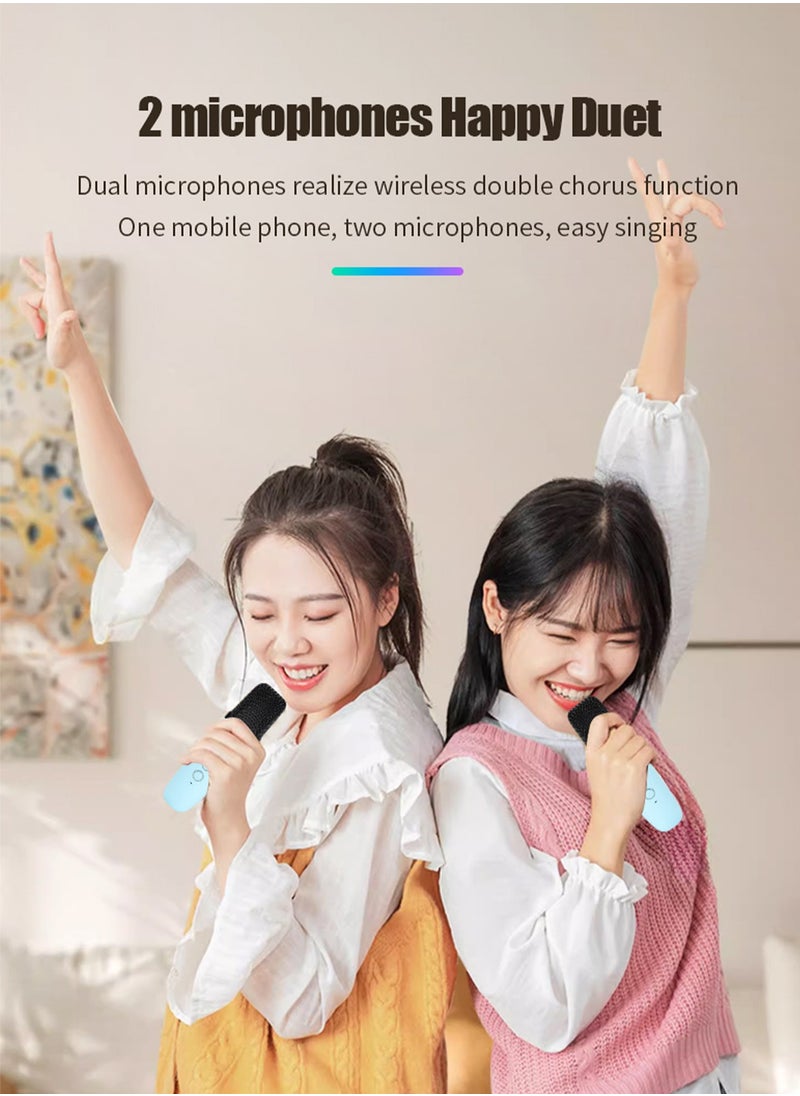 Generic - Portable Bluetooth Karaoke Machine with 2 Wireless Microphone for Kids Adults Mini Bluetooth Speaker with 2 Wireless Mics for Home Party Outdoor - Image 1