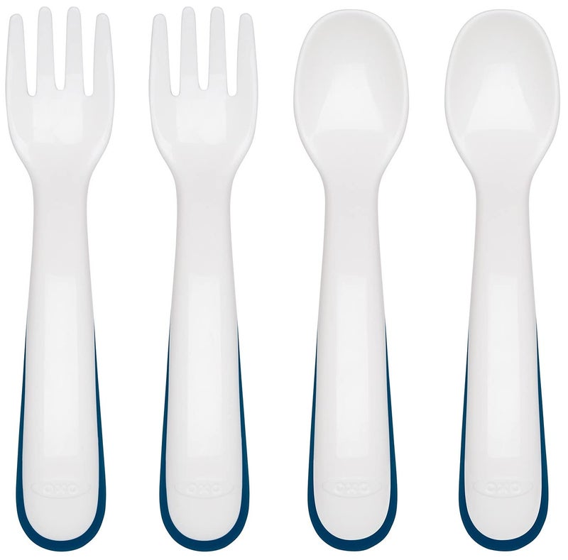 OXO Tot Plastic Fork & Spoon Multipack - Navy - Image 1