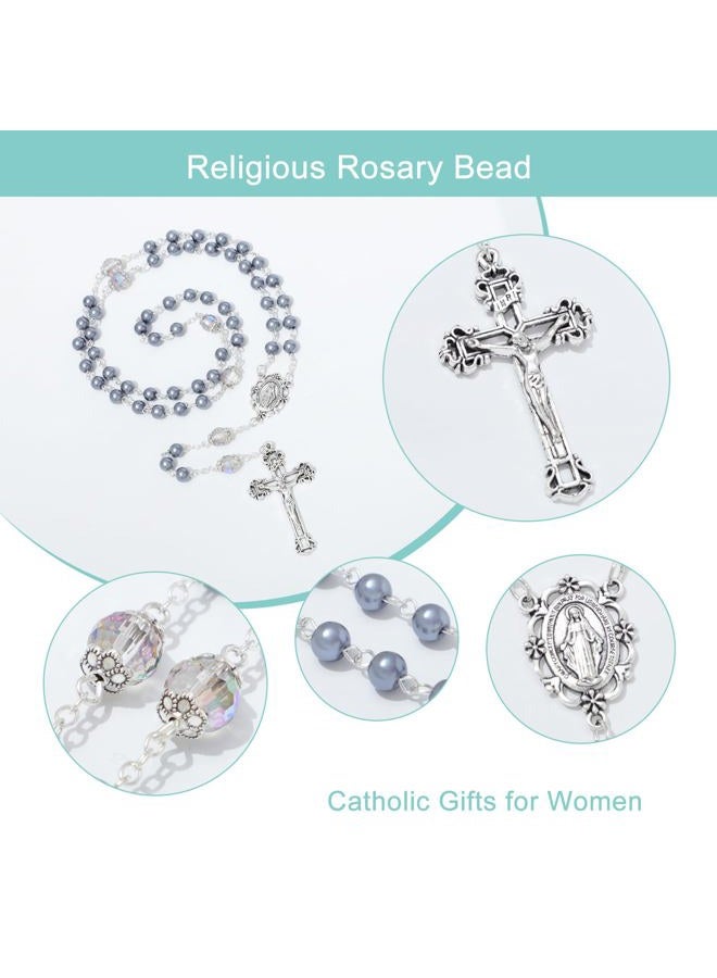 KOMI 6MM Cross Pearl Rosary Beads Catholic Rosary Necklace for Women with Velvet Bag, Glass, No Gemstone - Image 2