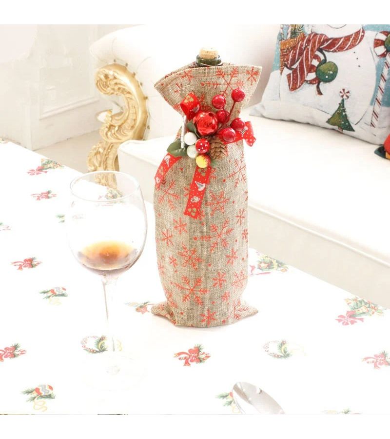 Christmas Wine Bottle Covers Santa Claus Bow Dinner Table Decor Home New Year - Image 2