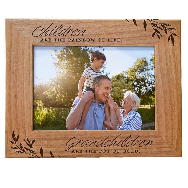 Cedar Crate Market CEDAR CRATE MARKET Children are The Rainbow of Life Grandchildren are The Pot of Gold Engraved Wood Frame Fits 5x7 Horizontal Photo First Time Grandparents New Grandma Gifts Grandparents Day 