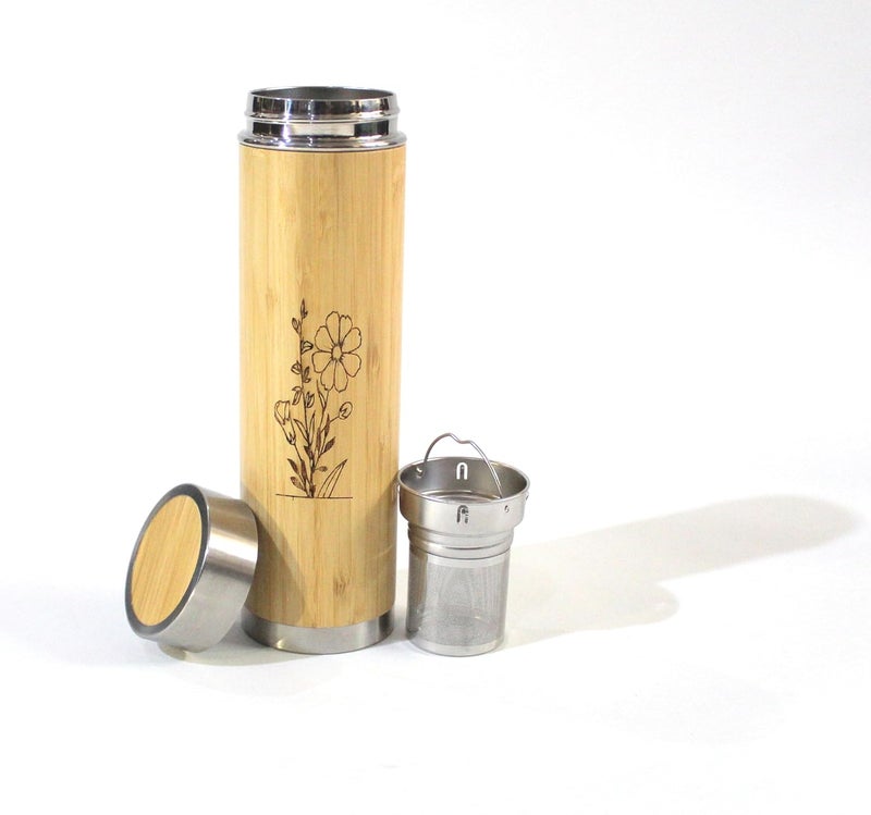 INDIAN CRAFT CASTLE Premium Bamboo Tumbler Tea Infuser Bottle for Loose Tea with Detachable Tea Filter Tea Gifts Insulated Water BottleIced Coffee TumblerTea Thermos Tea Gift Set Vacuum Insulated Flask 17oz500ml - Image 2