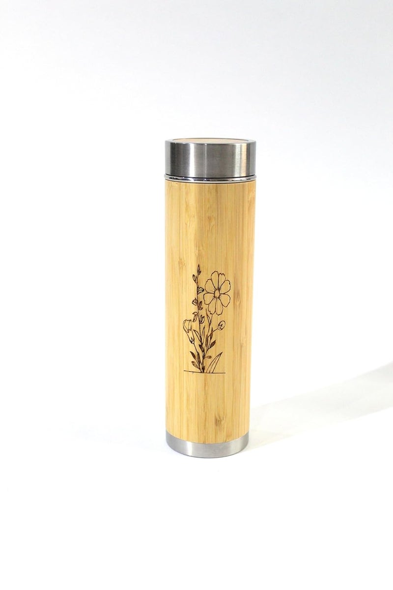INDIAN CRAFT CASTLE Premium Bamboo Tumbler Tea Infuser Bottle for Loose Tea with Detachable Tea Filter Tea Gifts Insulated Water BottleIced Coffee TumblerTea Thermos Tea Gift Set Vacuum Insulated Flask 17oz500ml - Image 1