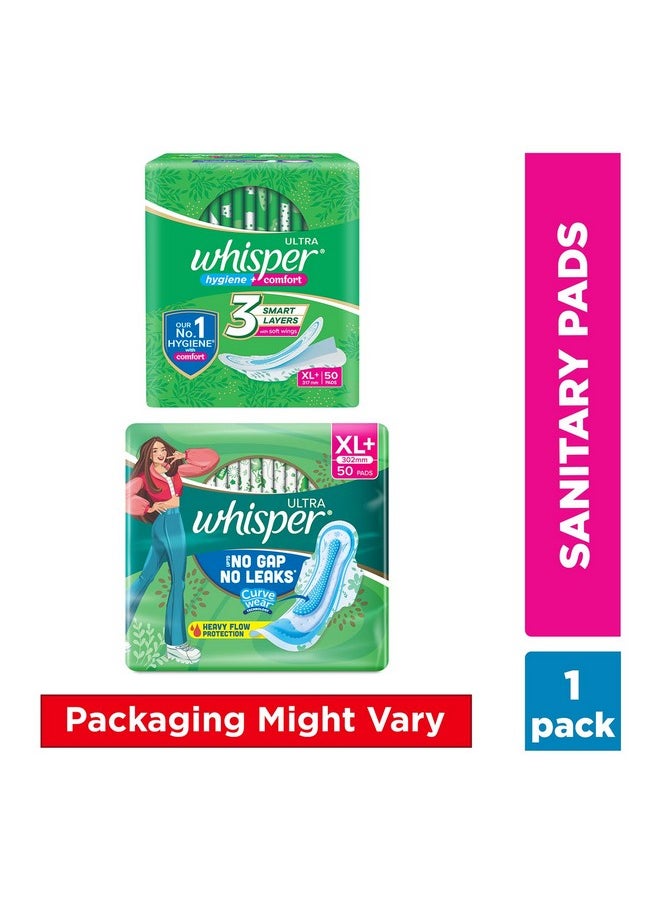 Whisper Ultra Hygiene+Comfort Sanitary Pads, 50 Xl+ Pads, For Heavy Flow, Long Lasting Protection, Locks Odour & Wetness, Dry Top Sheet, Disposable Wrapper  - Image 2