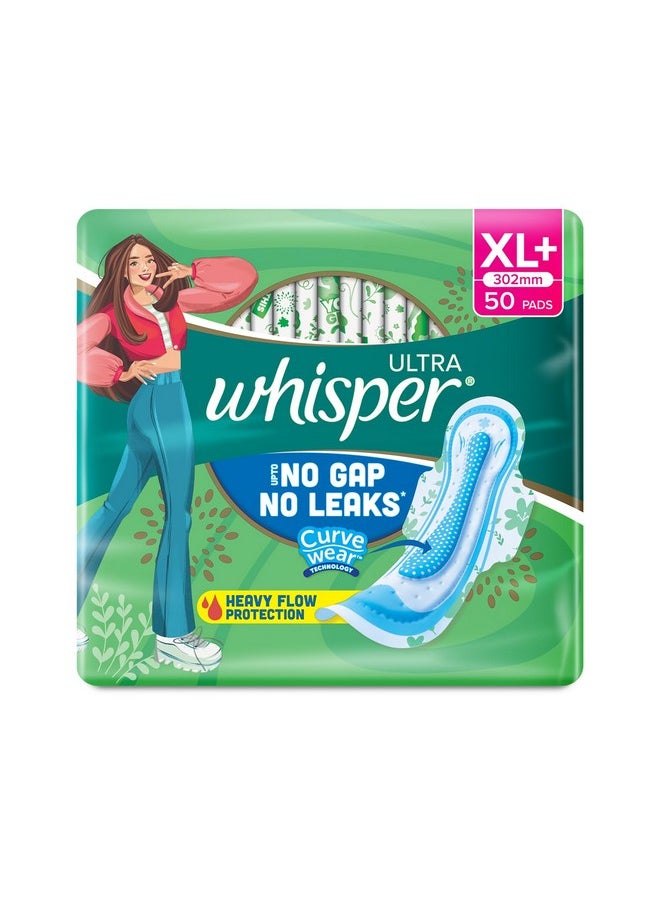 Whisper Ultra Hygiene+Comfort Sanitary Pads, 50 Xl+ Pads, For Heavy Flow, Long Lasting Protection, Locks Odour & Wetness, Dry Top Sheet, Disposable Wrapper  - Image 1