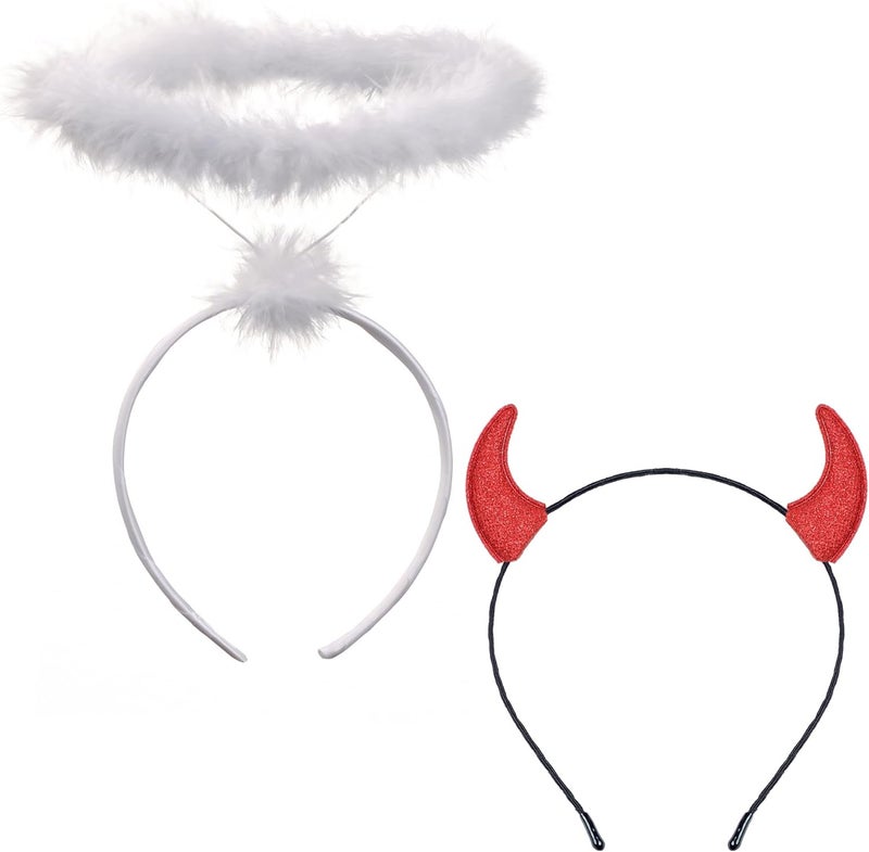 Cheerin أغطية الرأس “ Angel Halo and Devil Horns” – بيضاء وحمراء – إكسسوارات للزي - Image 1