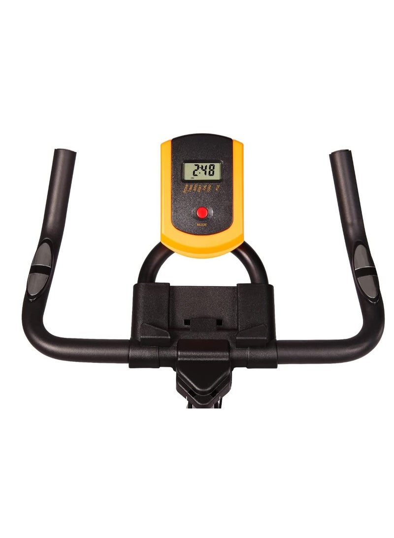 سكاي لاند دراجة ثابتة للتمارين الرياضية مع مقعد ومقود قابلين للتعديل | دراجة سبين للتمارين مع عجلة طيران بوزن 13 كجم لتمارين القلب الهادئة في المنزل – برتقالي - Image 4