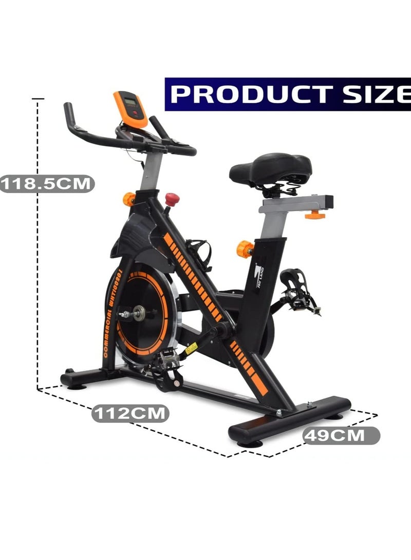 سكاي لاند دراجة ثابتة للتمارين الرياضية مع مقعد ومقود قابلين للتعديل | دراجة سبين للتمارين مع عجلة طيران بوزن 13 كجم لتمارين القلب الهادئة في المنزل – برتقالي - Image 5