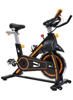 Sky Land Indoor Cycling Stationary Bike with Adjustable Seat & Handlebar | Exercise Spin Bike With 13kg Flywheel for Quiet Home Gym Cardio Workouts – Orange  - Image 1