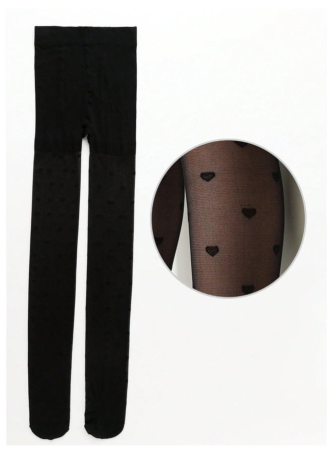 SHENHE Girl's Sheer Mesh Tights Heart Patterned Dance Party High Waist Tights Stockings Pantyhose, Black, 11 years - Image 5