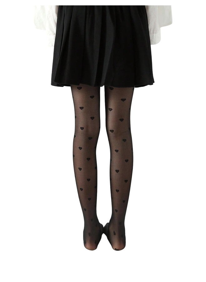SHENHE Girl's Sheer Mesh Tights Heart Patterned Dance Party High Waist Tights Stockings Pantyhose, Black, 11 years - Image 2