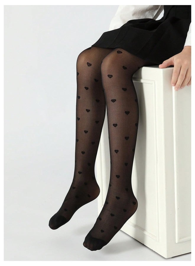 SHENHE Girl's Sheer Mesh Tights Heart Patterned Dance Party High Waist Tights Stockings Pantyhose, Black, 11 years - Image 3