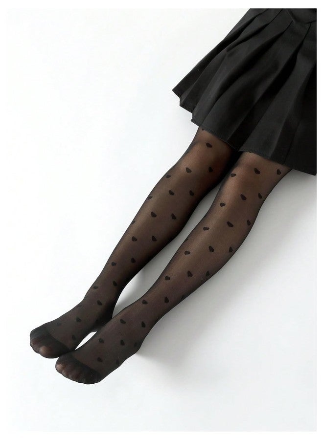 SHENHE Girl's Sheer Mesh Tights Heart Patterned Dance Party High Waist Tights Stockings Pantyhose, Black, 11 years - Image 4