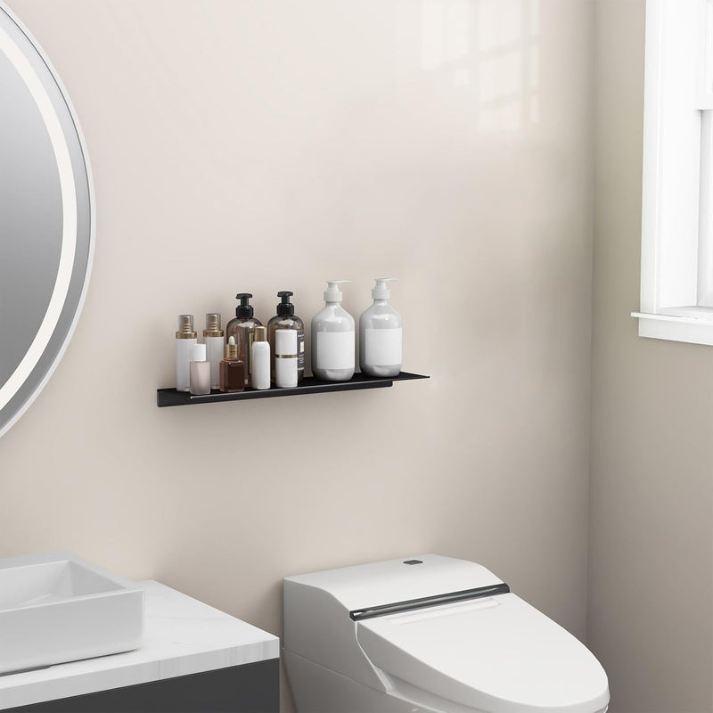 Danpoo Wall Shelving Solution, Metal Wall Shelf, Black Floating Shelf for wall, Small Bathroom Shelf, Shower Organizer, Aluminum, Wall Mounted With Screws Or Glue (20 inch) - Image 5