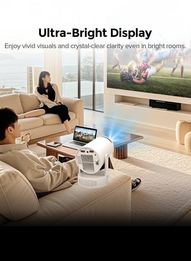 Wownect Mini Smart Projector |180 ANSI Lumens |12000mAh Battery | Android 13 | 4K Support |Auto Keystone |2.4G/5G WiFi |BT5.4 |Portable LED Projector |2+16GB | Up to 130" Display | HDMI/USB HY300 PRO MAX White - Image 2