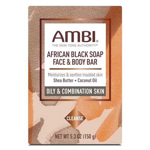 ambi صابون أمبي الأفريقي الأسود للوجه والجسم، ينظف ويرطب البشرة، يشطف بوضوح، 5.3 أونصة - Image 1