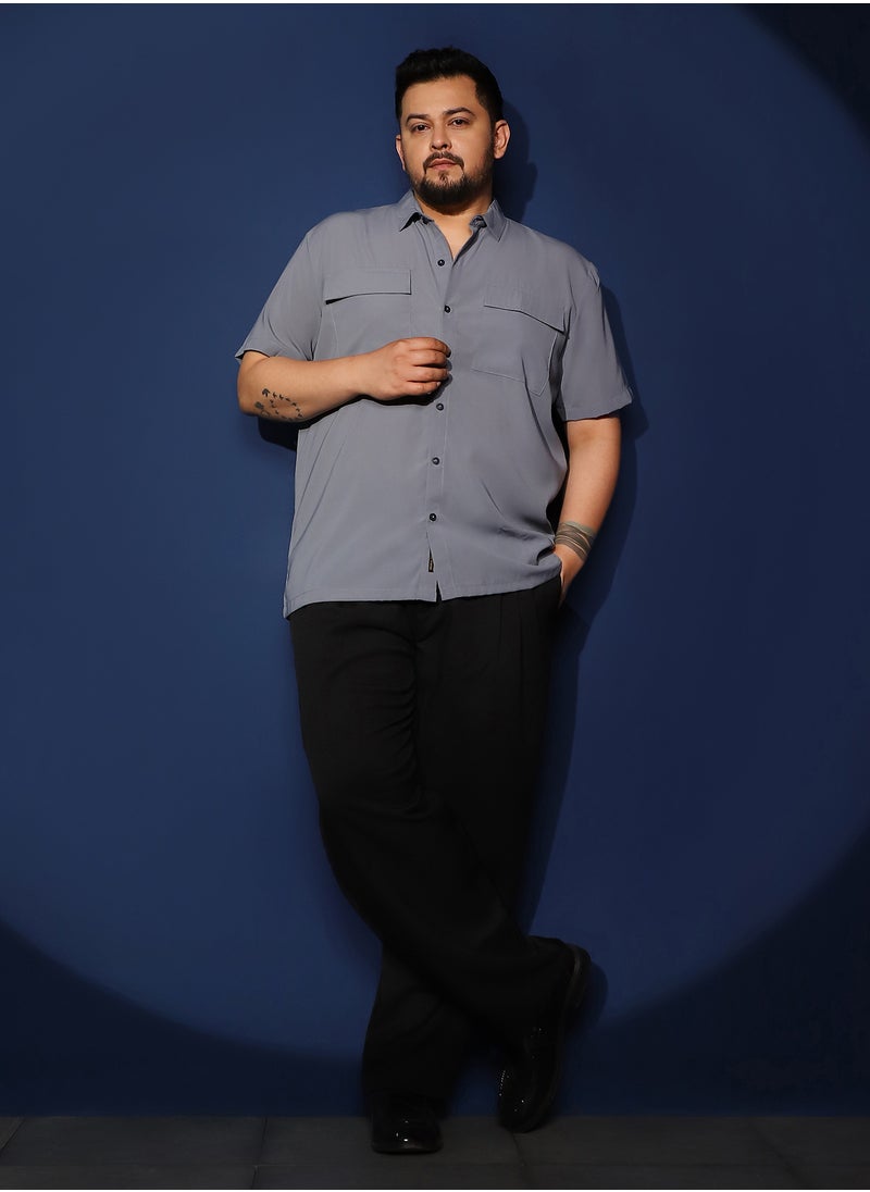 Instafab Plus Instafab Plus Men's Moon Grey Relaxed Utility Shirt For Casual Wear | Spread Collar | Short Regular Sleeves | Button Closure | Plus Size Shirt Crafted With Comfort Fit For Everyday Wear  - Image 5