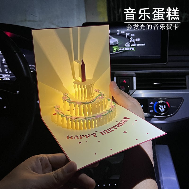 Birthday Greeting Card Music Light 3D Stereo Cake Recording Greeting Card Diy Handmade Gift Feeling Blessing Staff Card - Image 3
