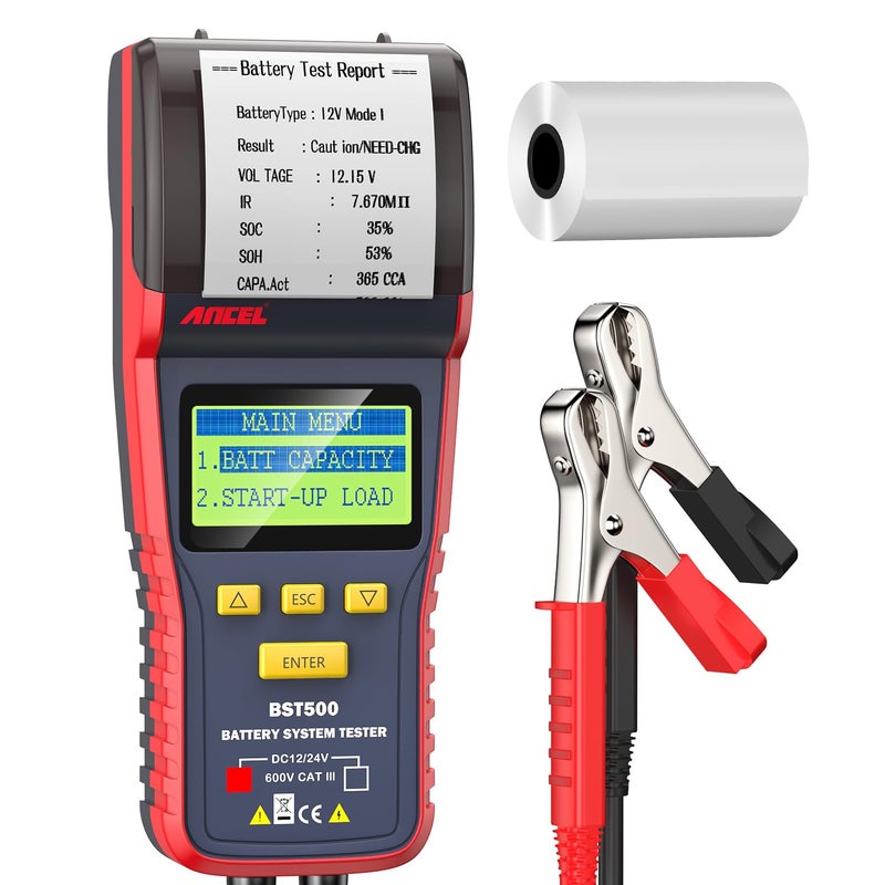 Ancel ANCEL BST500 Car Battery Tester with Printer 12v 24v Automotive Battery Load Tester Cranking Charging System Analyzer 9999 Accuracy for Car Motorcycles Truck SUV ATV RV and More