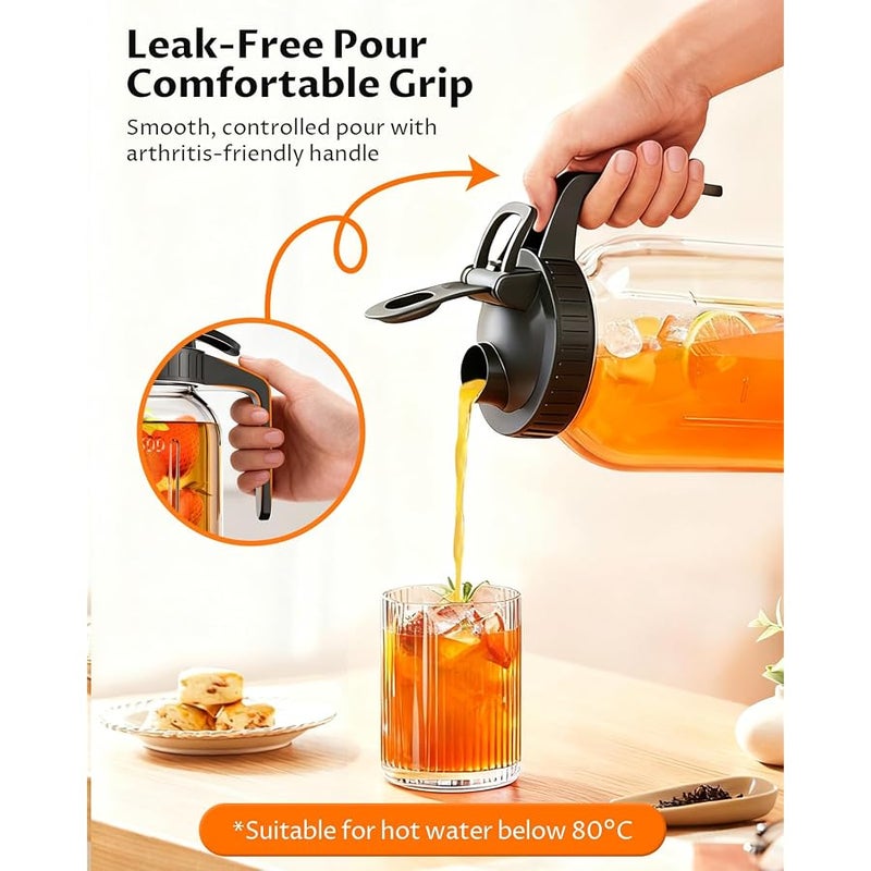 VA1KENE 64 oz Mason Jar Pour Spout, 2 Quart Glass Water Pitcher with Lid, Airtight Seal for Great for Iced Tea,Juice,Milk,Coffee,Sun Lemonade, Set of 1(Black) - Image 5