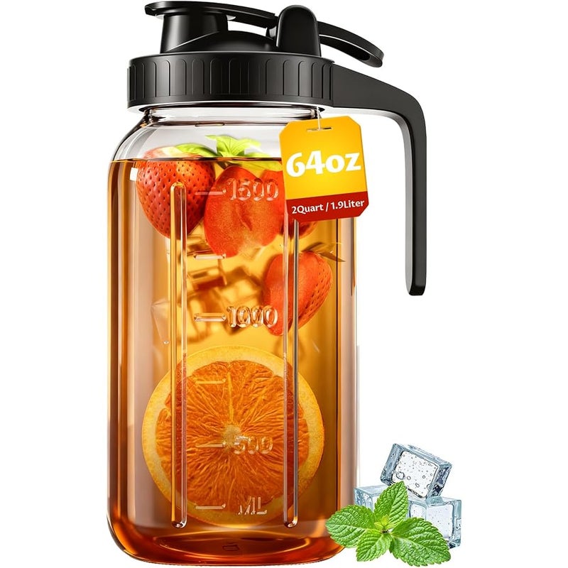 VA1KENE 64 oz Mason Jar Pour Spout, 2 Quart Glass Water Pitcher with Lid, Airtight Seal for Great for Iced Tea,Juice,Milk,Coffee,Sun Lemonade, Set of 1(Black) - Image 1