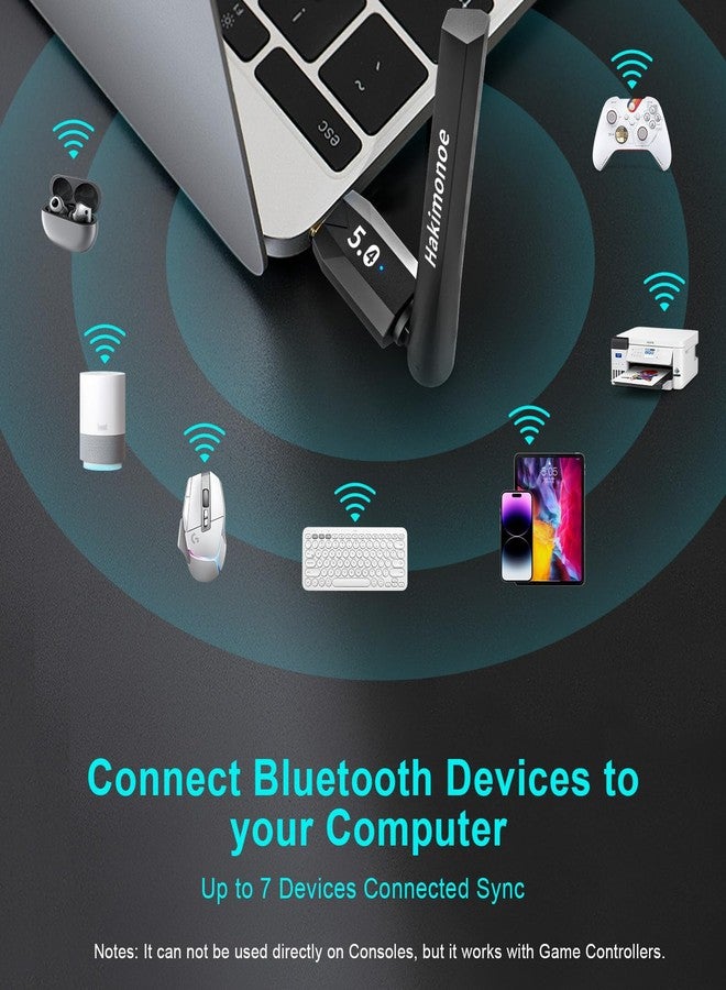 Hakimonoe Long Range Bluetooth 5.4 Adapter for PC, USB Bluetooth Dongle Enhanced Antenna for Laptop Desktop Computer Windows 11 10 8.1 7, Linux, Pair with Headphones Speaker Mice Keyboard Controller - Image 3