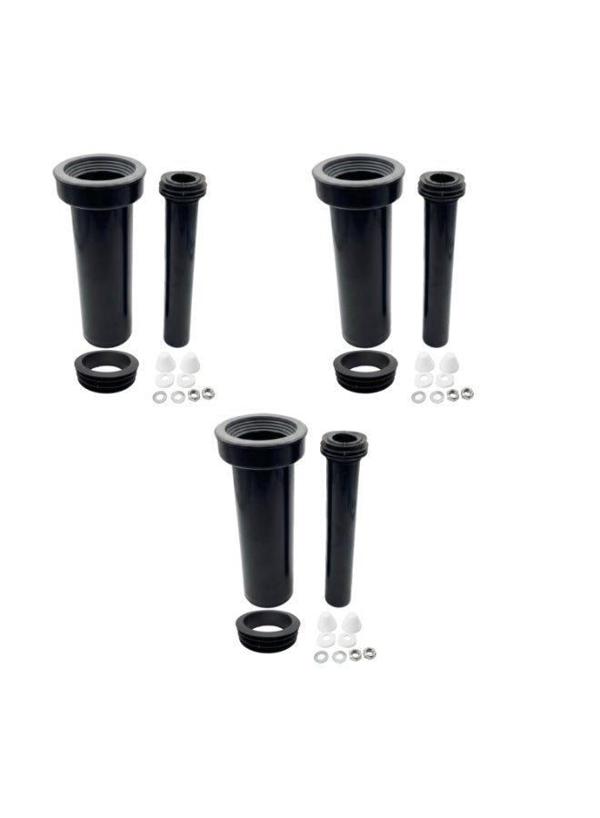 هيتكس طقم وصلات مرحاض أسود مستقيم 4 بوصة × 1½ بوصة، طقم أنبوب تصريف المرحاض مع جلبة مطاطية، صامولة، غسالة معدنية وبلاستيكية، غطاء بلاستيكي - وصلة تصريف حمام متينة (3) - Image 1